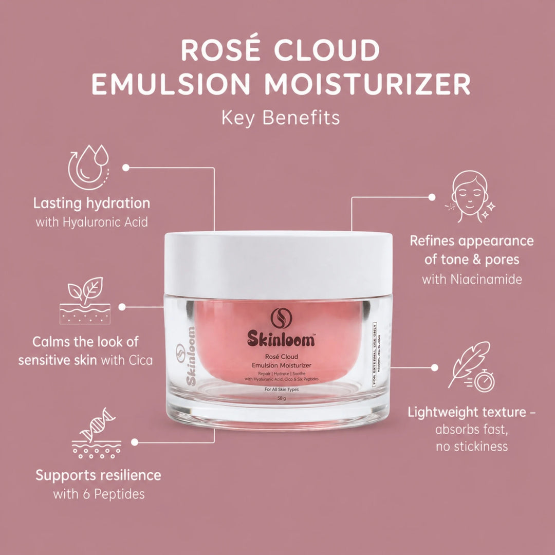 Rosé Cloud Emulsion- 24 Hour Barrier Moisturizer with Hyaluronic Acid, 6 Multi Peptides, Niacinamide and Cica