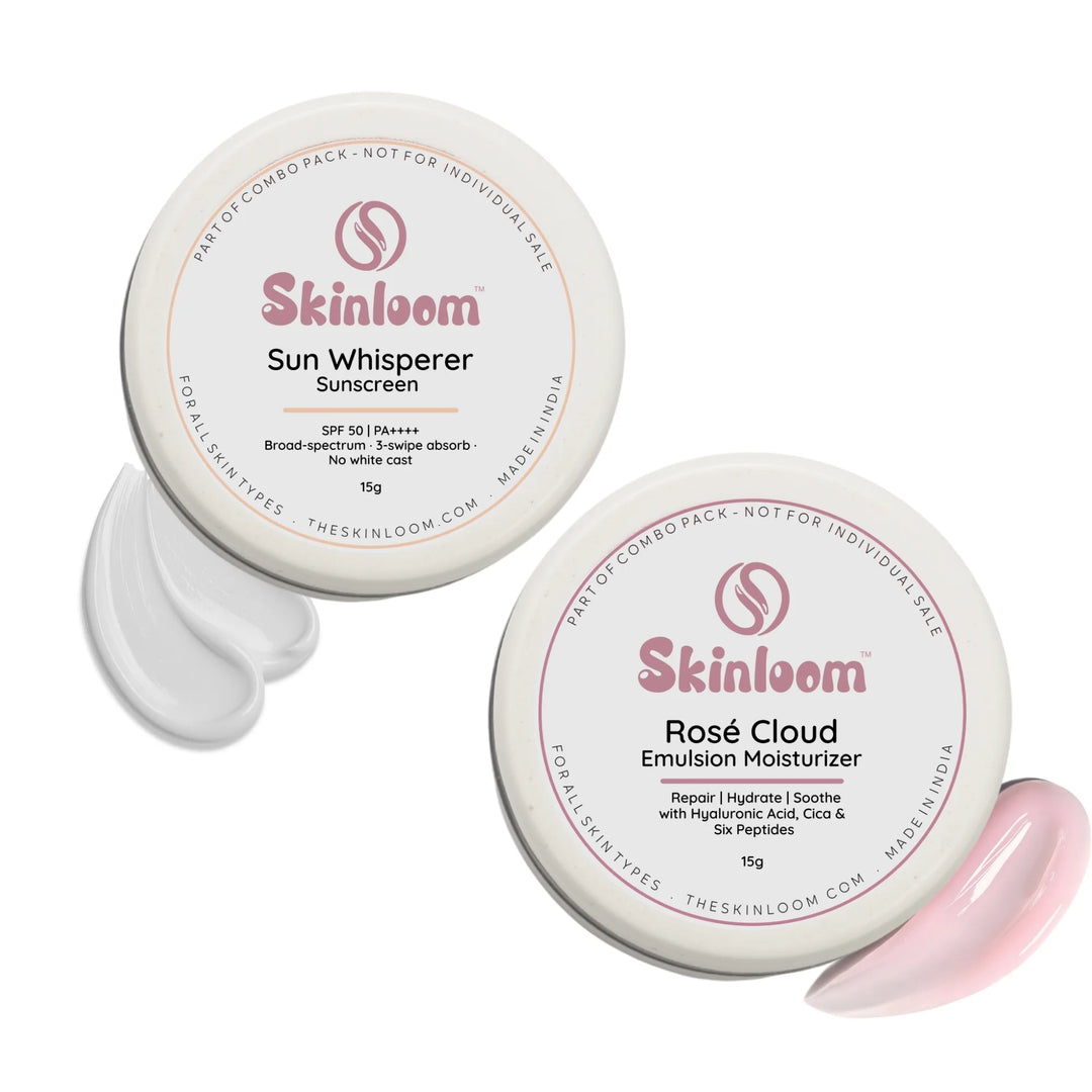 Skinloom Mini Duo Trial Kit | Rose Cloud Emulsion + Sunscreen for All Skin Types | 15g Each